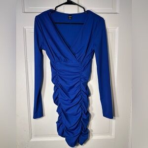 SHEIN Royal Blue Long Sleeve Ruched Dress